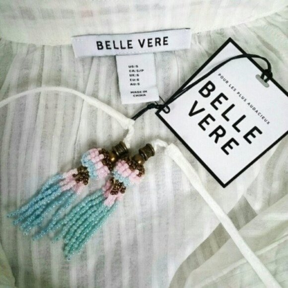 Bella Vere Embroidered Boho Peasant Top Cream - Picture 5 of 8